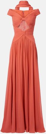 Elie Saab Gathered lace-trimmed silk gown