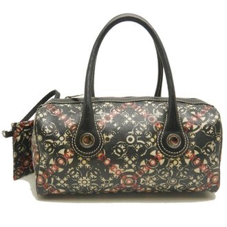 Chanel Black Red Color Grained Calfskin Pvc Boston Bag (Pre-Owned)