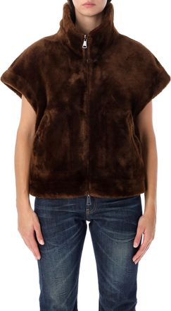 Urban Code Vest Faux Fur Brown High-Collar Zip Faux Fur Vest
