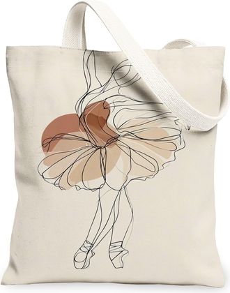 Generic Ballet Dancer Canvas Tote Bag, Artistic Line Drawing Reusable Grocery Bag, Lightweight Washable Shoulder Strap Tote for Tra, Beige, 13x15 Inch