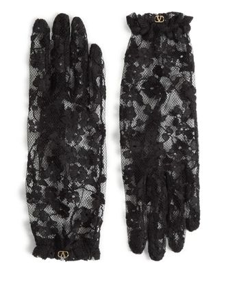 Valentino Garavani VLogo Signature lace gloves - women - Polyamide/Cotton - 6 - Black
