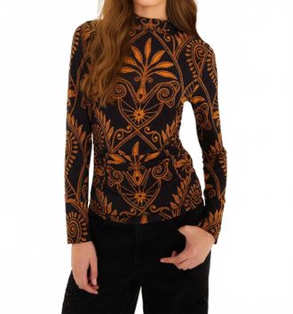 Farm Rio Cornely Ainika Jersey Ruched Blouse In Black