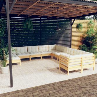 vidaXL Vidaxl Muebles De Jard&iacute;n 11 Piezas Y Cojines Madera De Pino Crema