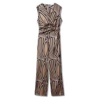 Mango Womens Mango Jumpsuit Light Beige Printed Wrap Front One Piece GBO977