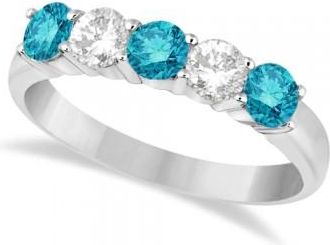 Allurez Five Stone White and Blue Diamond Ring 14k White Gold (1.00ctw)