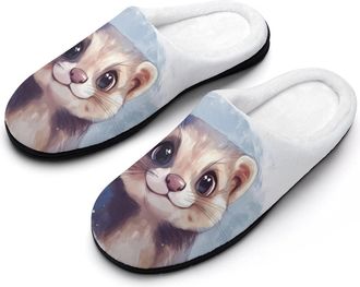 Generic Cute Ferret Cotton Slippers for Women Indoor Outdoor Slipper Slip-On Memory Foam Home Shoes