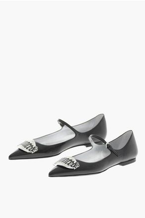 Dsquared2 Pointed-Toe Leather Ballet Flats with Metal Detail size 37,5