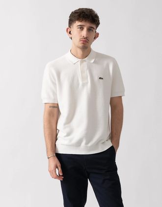 Lacoste Mens Lacoste Moss Stitch Cotton Polo Collar Mens Sweater - Flour 70V - White - Size: 38