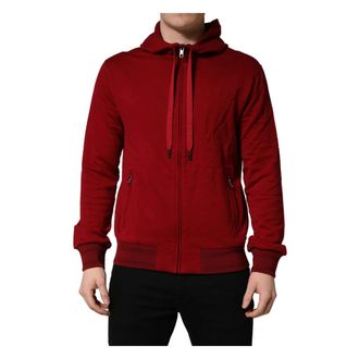 Dolce & Gabbana Cotton Full Zip Fleece Hoodie - male - Dolce & Gabbana - Zip-throughs - Red - M - Sweatshirts & Hoodies