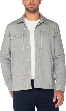 Liverpool L.A. Patch Pocket Shirt Jacket Mens Clothing Ecru/Navy : LG, Cotton/Spandex