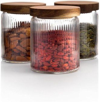 OEM Tarros De Vidrio Acanalados Para Almacenamiento - Tapa Herm&eacute;tica - Juego De 3