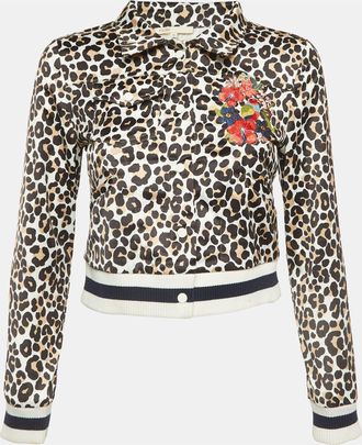 Maje White Animal Print Embroidered Satin Biker Jacket