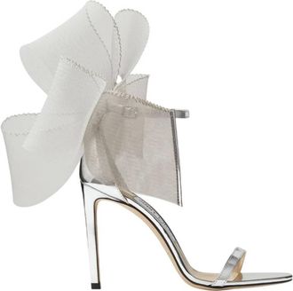 Jimmy Choo London Aveline 100 Asymmetric Bow Deatil Sandals, Brand Size 34.5 ( US Size 4.5 )