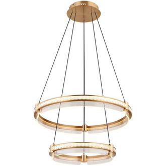 Globo Lighting Lámpara de techo colgante de doble aro con cristales K5 en colores dorados, 2 LED regulables de 2700 a 6000 K y control remoto