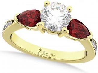 Allurez Round Diamond & Pear Garnet Engagement Ring 14k Yellow Gold (1.29ct)