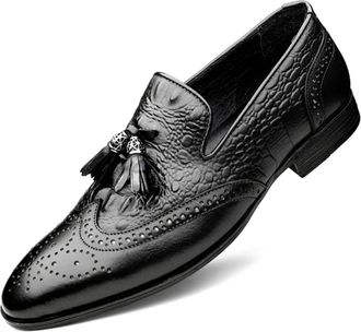 Generic Mens Loafers Handmade Leather Wedding Dress Shoes Slip-On Loafers for Men Tuxedo Suit Shoes (Black,11.5)