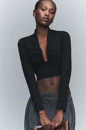 Susana Monaco Plunge-Neck Long-Sleeve Crop Top