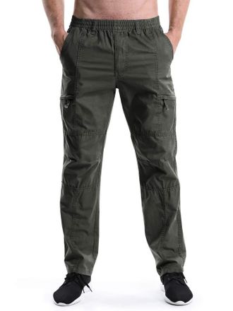 OCHENTA Mens Full Elastic Waist Lightweight Workwear Pull On Pants, 2 Army Green, 32