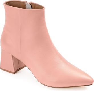 Journee Collection Womens Genuine Leather Tabbie Almond Toe Block Heel Ankle Booties