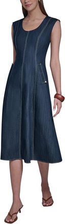 Halston Heritage Denim Scoop Neck Sleeveless Midi Dress