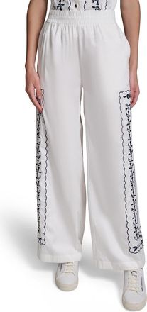 Karl Lagerfeld Embroidered Wide Leg Pants in Soft White at Nordstrom, Size X-Small