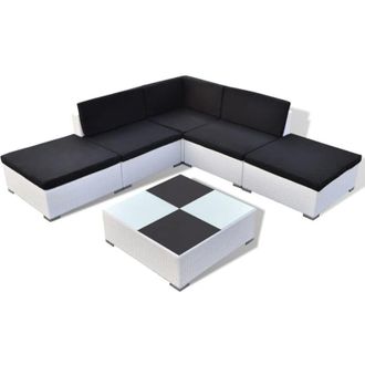 vidaXL Set Muebles De Jard&iacute;n 6 Piezas Y Cojines Rat&aacute;n Sint&eacute;tico Blanco Vidaxl