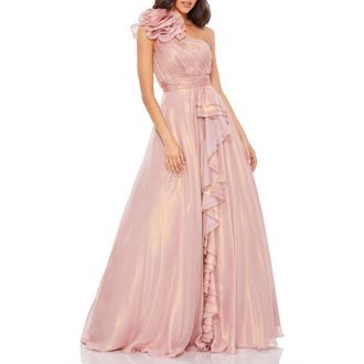 Mac Duggal Womens Iridescent One Shoulder Rosette Ball Gown in Rose Gold at Nordstrom, Size 12