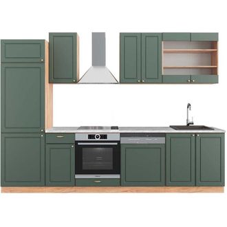 Vicco Mueble de cocina Fame-Line, Green-Gold Country/Gold Power Roble, 300 cm, et Mármol