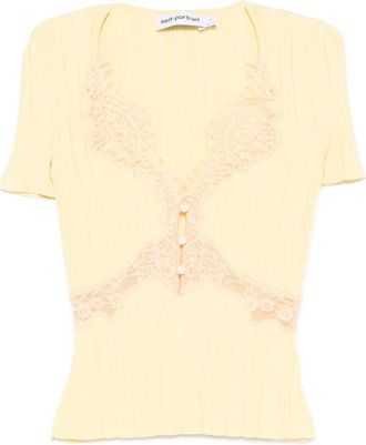Self Portrait Yellow Contrast Lace Knit Top