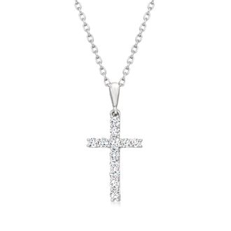 Ross-Simons Diamond Cross Pendant Necklace in Sterling Silver
