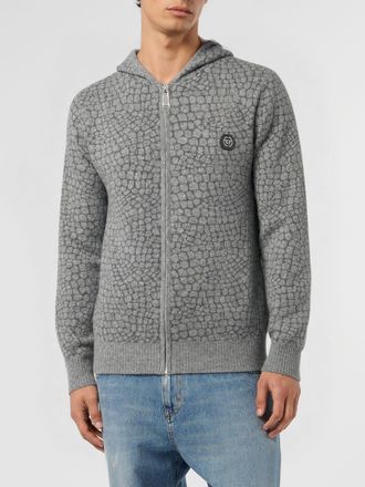 Philipp Plein Felpa con cappuccio in lana e cashmere con stampa animalier