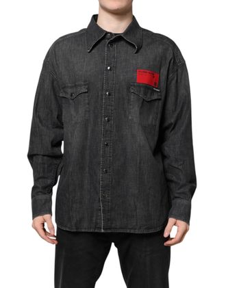 Dolce & Gabbana Mens Gray Long Sleeves Button Down Denim Shirt Dark Cotton
