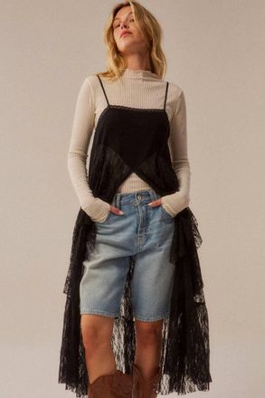 Promesa Ruffled Lace Flyaway Maxi Camisole Top In Black
