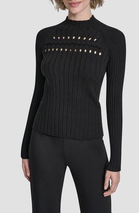 DKNY Cord Detail Rib Sweater in Black at Nordstrom, Size X-Large