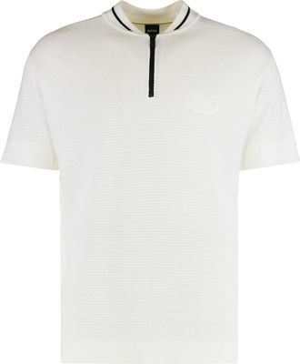 HUGO BOSS White Zipped Textured Polo