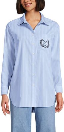 Lands End No Iron Oversized Poplin Extra Long Tunic in Le Crest/blue Stripe at Nordstrom, Size X-Large P