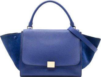 Celine 2013 Medium Calfskin and Suede Trapeze satchel - women - Suede/Calf Leather/Leather - One Size - Blue