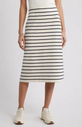Caslon Stripe Knit Midi Skirt in Ivory Navy Gentry Stripe at Nordstrom Rack, Size Large