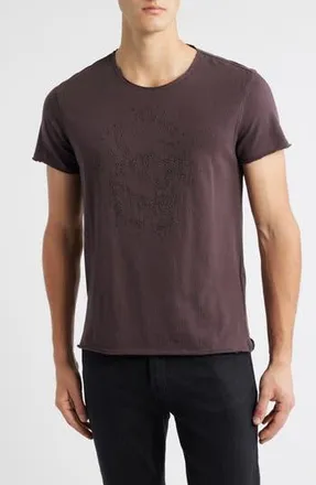 John Varvatos Beaded Skull Raw Edge Graphic Organic Cotton T-Shirt in Oxblood at Nordstrom Rack, Size Xx-Large