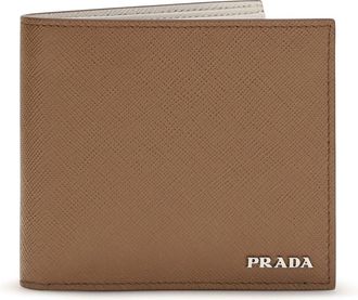 Prada Mens Leather Wallet Tan-Talc Calf Umbrellas Tan/talc