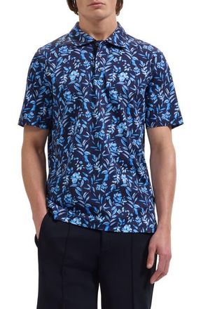 Bugatchi Hendrix Digital Floral Print Pima Cotton Polo in Navy at Nordstrom, Size Xx-Large