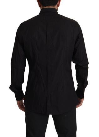Dolce & Gabbana Mens Black Gold Slim Fit Tuxedo Dress Shirt Cotton