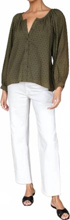 Emerson Fry Francis Stripe Swiss Dot Blouse In Moss