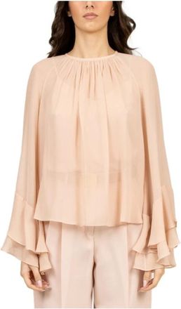 Max Mara Zijden Georgette Nude Blouse - Dames - Blouses - Beige - S - Overhemden