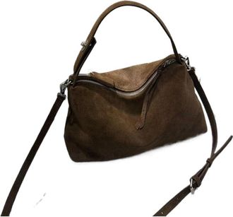 Generic Big Matte Suede Leather Women Handbag Female Shoulder Crossbody Bag(Dark Brown)
