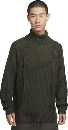 Nike Life Cable Knit Turtleneck Sweater Olive Green FB7771-325
