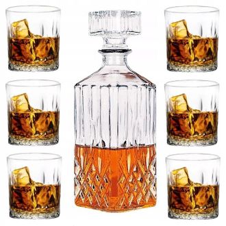 OEM Juego De Whisky: Decantador De 850 Ml, 6 Vasos De 280 Ml, Estuche De Regalo