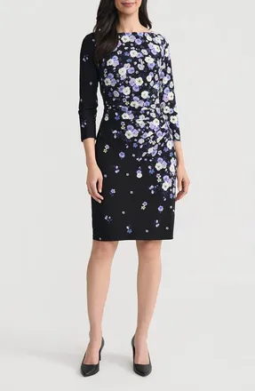 Kasper Floral Print Pleated Sheath Dress in Black Multi at Nordstrom, Size X-Small