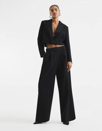 River Island wide leg tuxedo pants in black