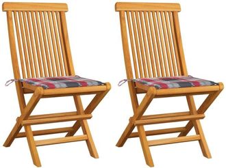 vidaXL Vidaxl - Sillas De Jard&iacute;n 2 Uds Madera Teca Con Cojines A Cuadros Rojos